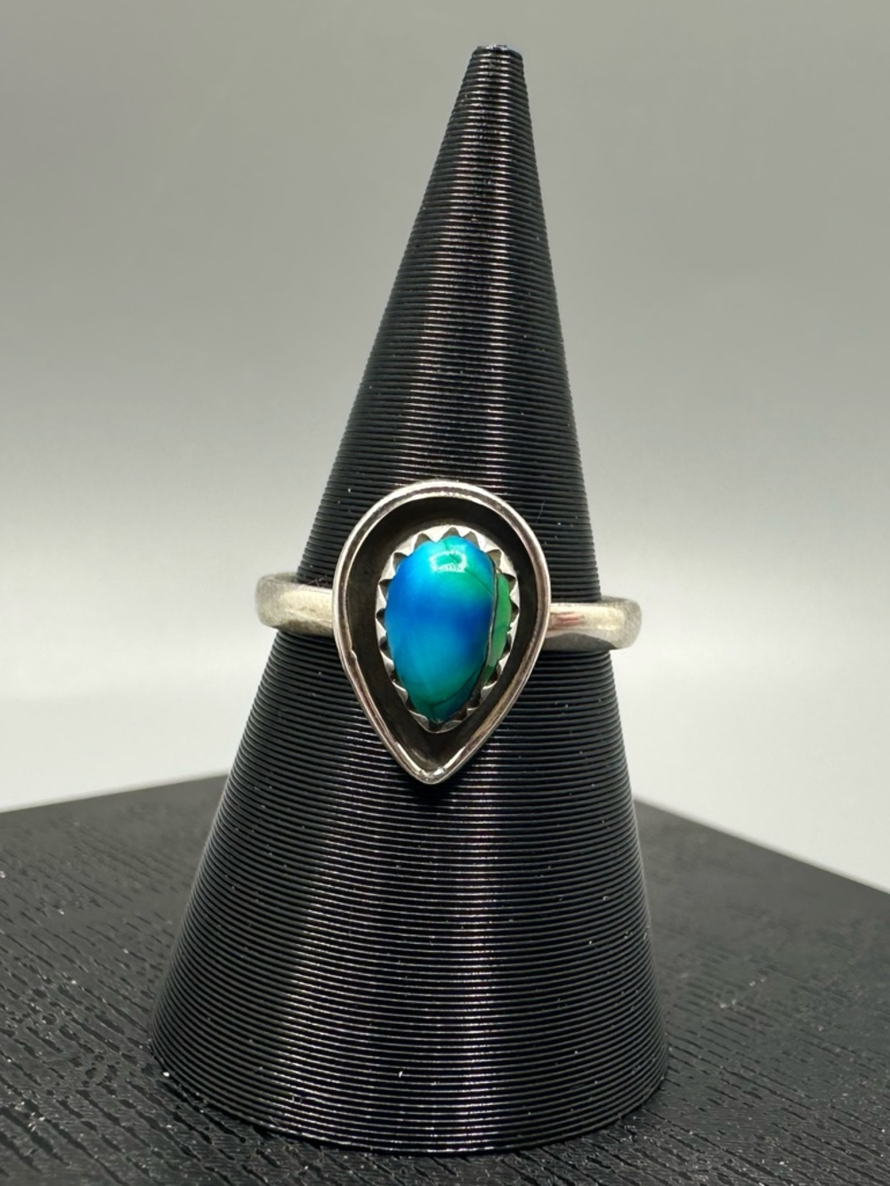 Peacock Dahlia Turquoise Sterling Silver 925 Shadow Box Handmade Ring Dainty